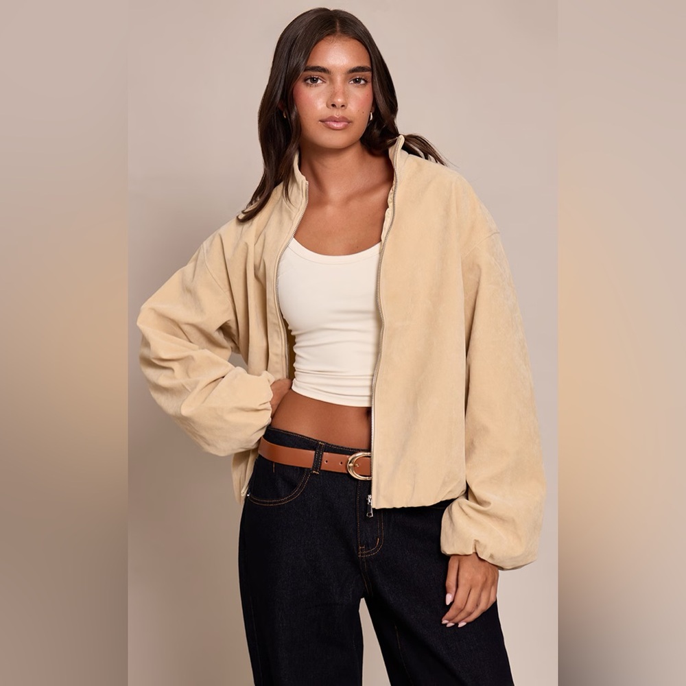 ***NWT*** PRETTYLITTLETHING PLT BUTTERCREAM SUEDE BOMBER JACKET